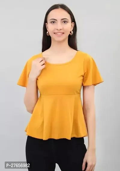 Elegant Yellow Cotton Solid Top For Women-thumb0