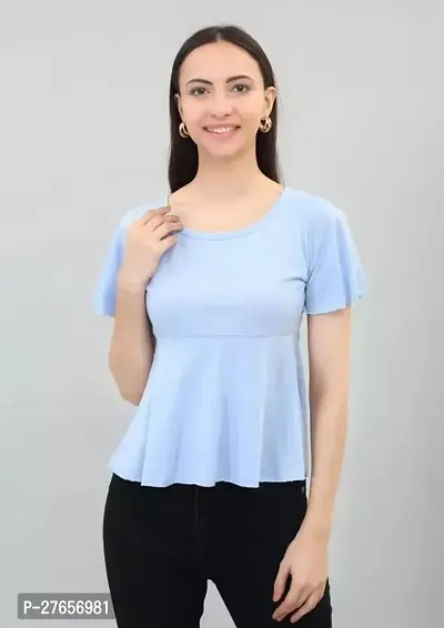 Elegant Blue Cotton Solid Top For Women-thumb0