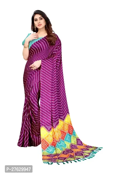 Women moss chiffon printed saree With Unstitched Blouse Piecee purple-thumb0
