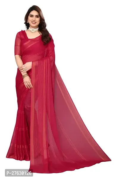 Women Chiffon weaving copper zari border saree with  Unstitched Blouse Piecee Pink-thumb0