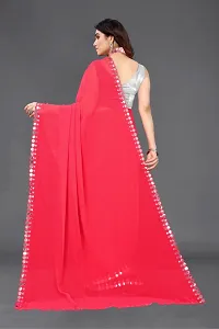 Elegant Red Georgette Mirror Border Saree With  Unstitched Blouse Piece-thumb1