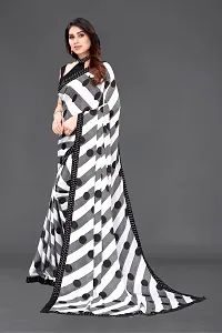 Women  georagette  printed saree with squnse les and Unstitched Blouse Piecee black and white-thumb1