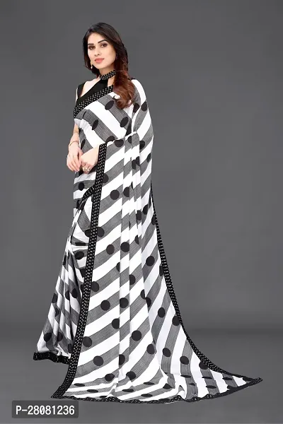 Women  georagette  printed saree with squnse les and Unstitched Blouse Piecee black and white-thumb2