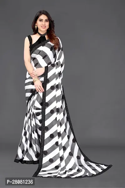 Women  georagette  printed saree with squnse les and Unstitched Blouse Piecee black and white-thumb3