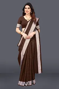 Women lilan cotton saree With Unstitched Blouse Piecee brown-thumb2