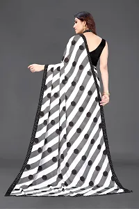 Women  georagette  printed saree with squnse les and Unstitched Blouse Piecee black and white-thumb3