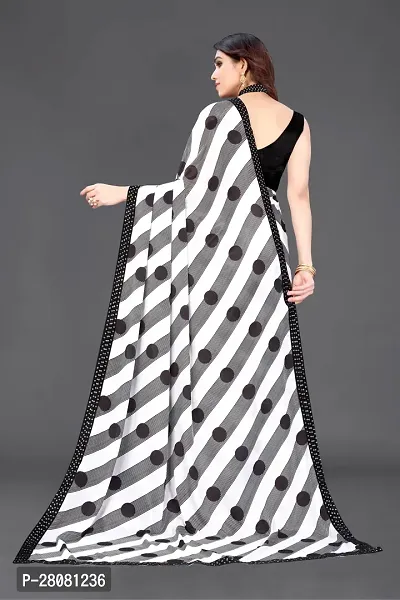 Women  georagette  printed saree with squnse les and Unstitched Blouse Piecee black and white-thumb4