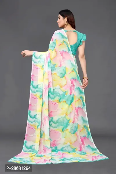 Elegant Multicoloured Georgette Printed Saree With Unstitched Blouse Piece-thumb4