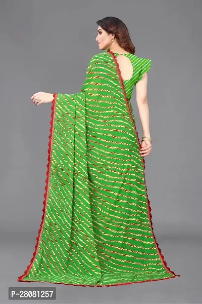 Women Georgette printed leriya saree with  Unstitched Blouse Piecee green-thumb4