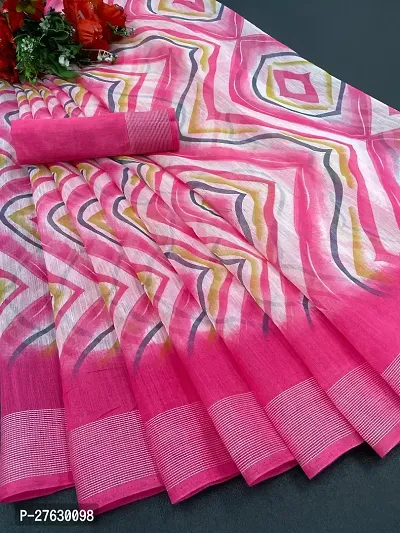 Women lilan cotton saree with  Unstitched Blouse Piecee Pink-thumb0