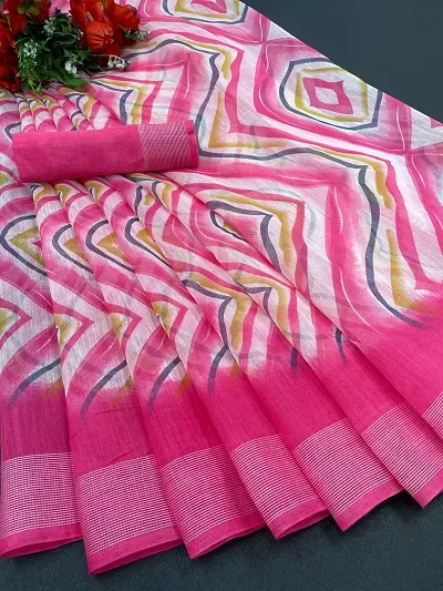 Cotton Blend Leheriya Printed Sarees with Blouse piece