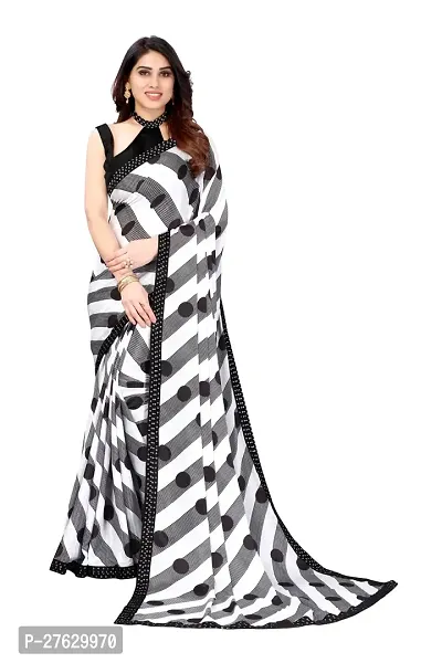 Women  georagette  printed saree with squnse les and Unstitched Blouse Piecee black and white-thumb0