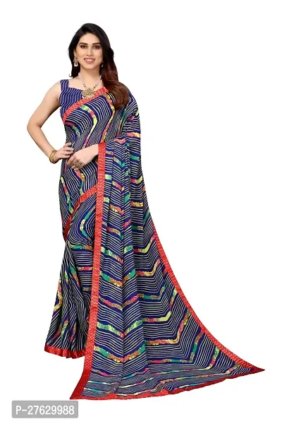 Women Georgette printed leriya saree with  Unstitched Blouse Piecee royal blue