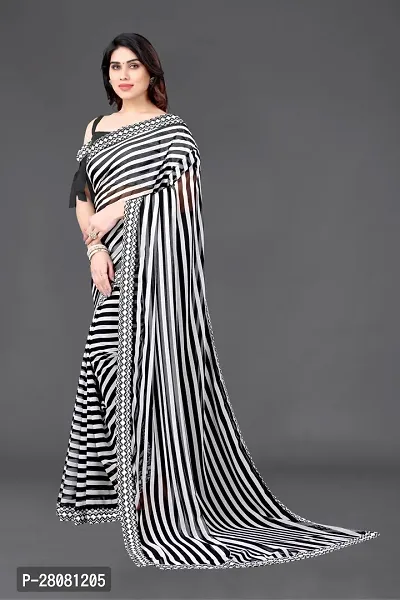 Women Georggate saree With Unstitched Blouse Piecee black and white-thumb2