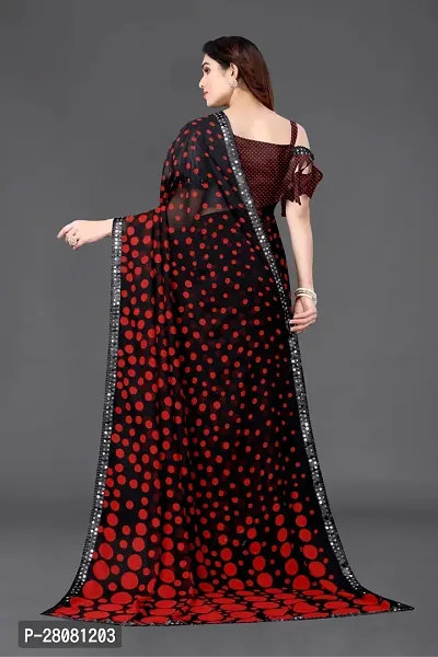 Women Georggate polka  print saree With Unstitched Blouse Piecee red-thumb2