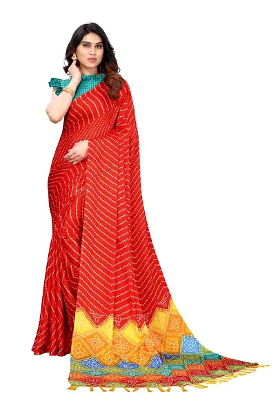 Lycrofest Womens Moss Chifon Bandhej Printed Saree With Blouse Piece