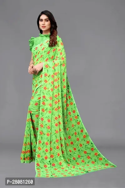 Women Georgette printed leriya saree with  Unstitched Blouse Piecee parrot-thumb2