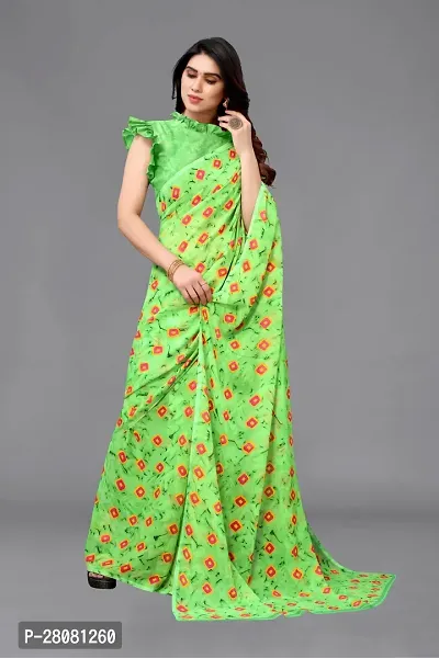 Women Georgette printed leriya saree with  Unstitched Blouse Piecee parrot-thumb3
