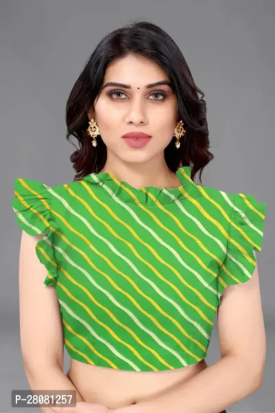 Women Georgette printed leriya saree with  Unstitched Blouse Piecee green-thumb5