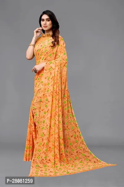Women Georgette printed leriya saree with  Unstitched Blouse Piecee orange-thumb2