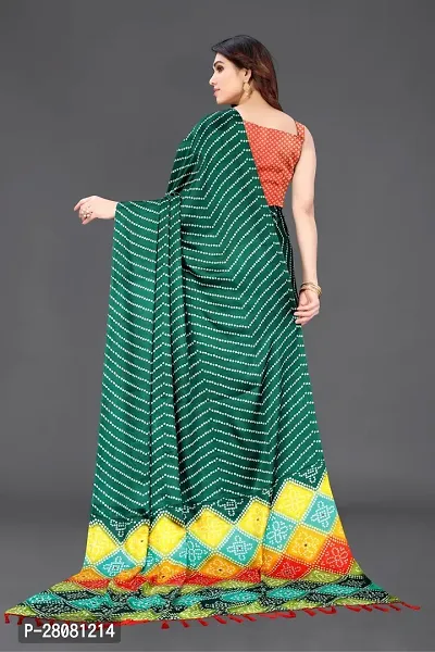 Women moss chiffon printed saree With Unstitched Blouse Piecee green-thumb4