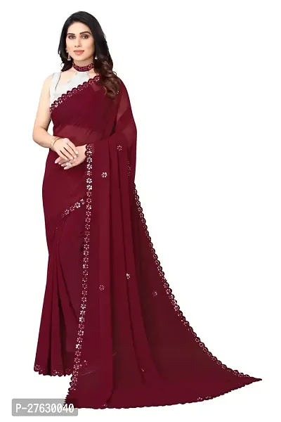 Women Georgette mirror border saree with  Unstitched Blouse Piecee Maroon-thumb0