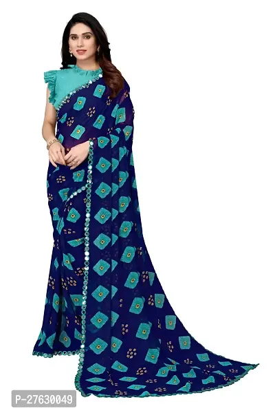 Women Georgette printed mirror border saree with  Unstitched Blouse Piecee Royal blue-thumb0