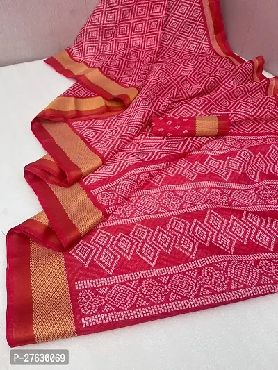 Women lilan cotton saree with  Unstitched Blouse Piecee Pink-thumb0