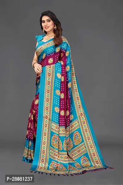 Women  poly slik printed saree with squnse les and Unstitched Blouse Piecee sky blue beat-thumb2