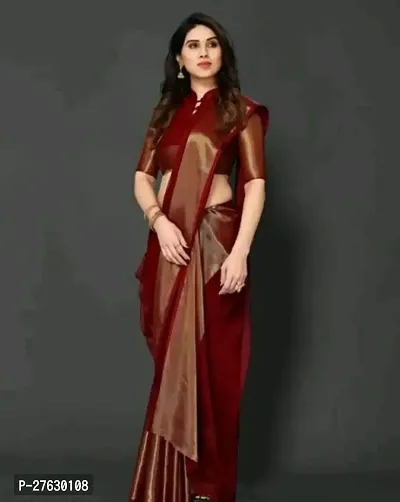 Women chiffon saree with weaving zari border saree with  Unstitched Blouse Piecee maroon-thumb2