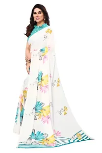 Women Georgette printed saree with  Unstitched Blouse Piecee White-thumb1