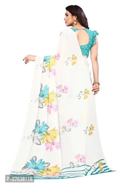 Women Georgette printed saree with  Unstitched Blouse Piecee White-thumb3