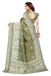 Women Cotton blend printed saree with  Unstitched Blouse Piecee Green-thumb4