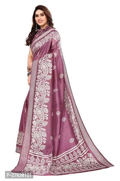 Women Cotton blend printed saree with  Unstitched Blouse Piecee Pink-thumb4