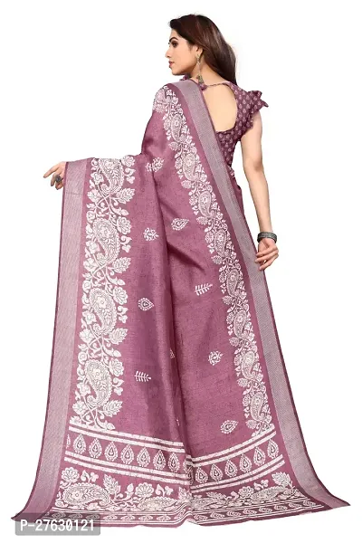 Women Cotton blend printed saree with  Unstitched Blouse Piecee Pink-thumb5