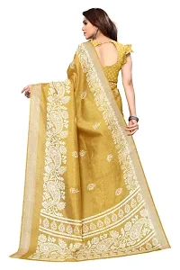 Women Cotton blend printed saree with  Unstitched Blouse Piecee Yellow-thumb2