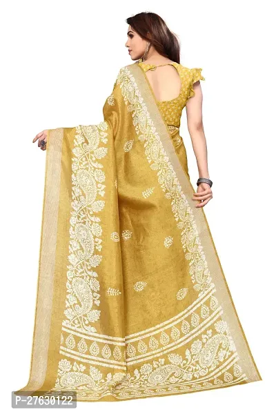 Women Cotton blend printed saree with  Unstitched Blouse Piecee Yellow-thumb3