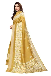 Women Cotton blend printed saree with  Unstitched Blouse Piecee Yellow-thumb3