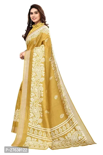 Women Cotton blend printed saree with  Unstitched Blouse Piecee Yellow-thumb4