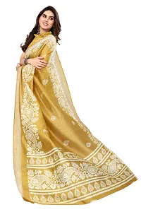 Women Cotton blend printed saree with  Unstitched Blouse Piecee Yellow-thumb4