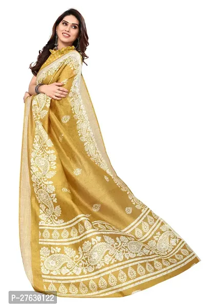 Women Cotton blend printed saree with  Unstitched Blouse Piecee Yellow-thumb5