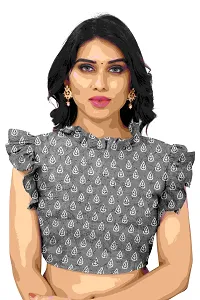 Women Cotton blend printed saree with  Unstitched Blouse Piecee Grey-thumb1