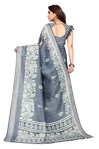 Women Cotton blend printed saree with  Unstitched Blouse Piecee Grey-thumb2