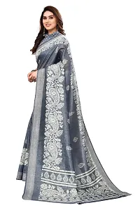 Women Cotton blend printed saree with  Unstitched Blouse Piecee Grey-thumb3