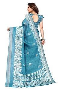 Women Cotton blend printed saree with  Unstitched Blouse Piecee Sky blue-thumb3