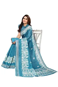 Women Cotton blend printed saree with  Unstitched Blouse Piecee Sky blue-thumb4