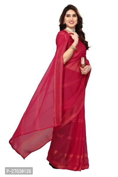 Women Chiffon weaving copper zari border saree with  Unstitched Blouse Piecee Pink-thumb3