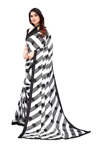 Women  georagette  printed saree with squnse les and Unstitched Blouse Piecee black and white-thumb2