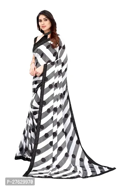 Women  georagette  printed saree with squnse les and Unstitched Blouse Piecee black and white-thumb3