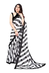 Women  georagette  printed saree with squnse les and Unstitched Blouse Piecee black and white-thumb3